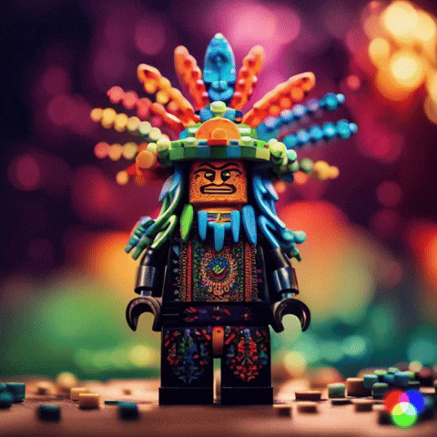 gif of lego-fied shaman, psychedelic 