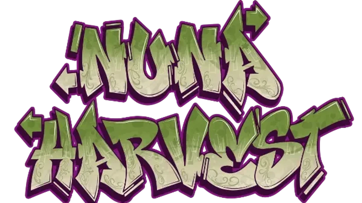 graffiti art spelling out Nuna Harvest - a legal, licensed dispensary in Mount Vernon