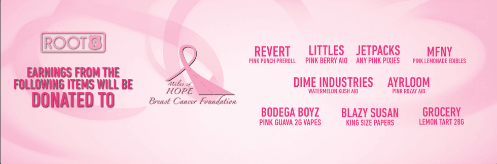 image listing the brands Root 9 Dispensary donates earnings from - Littles, Jetpacks, Ayrloom and others