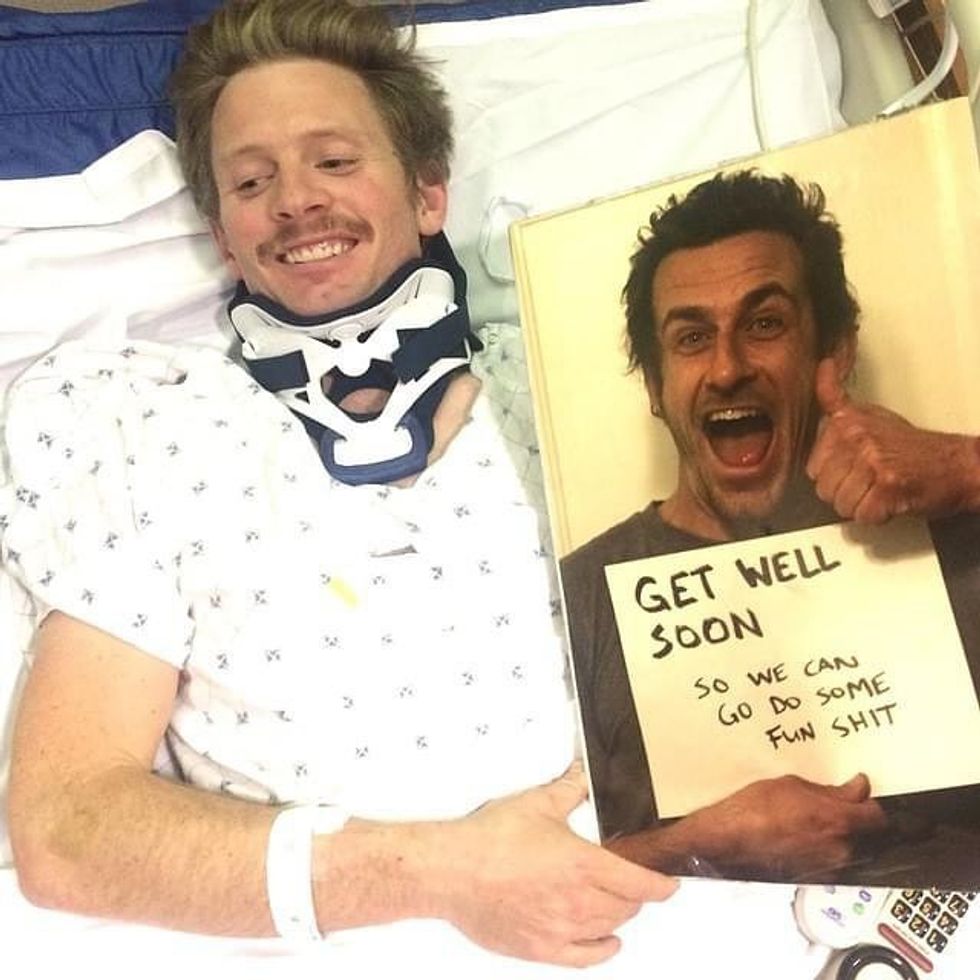 Kite Skier, Jim Harris in hospital bed after accident