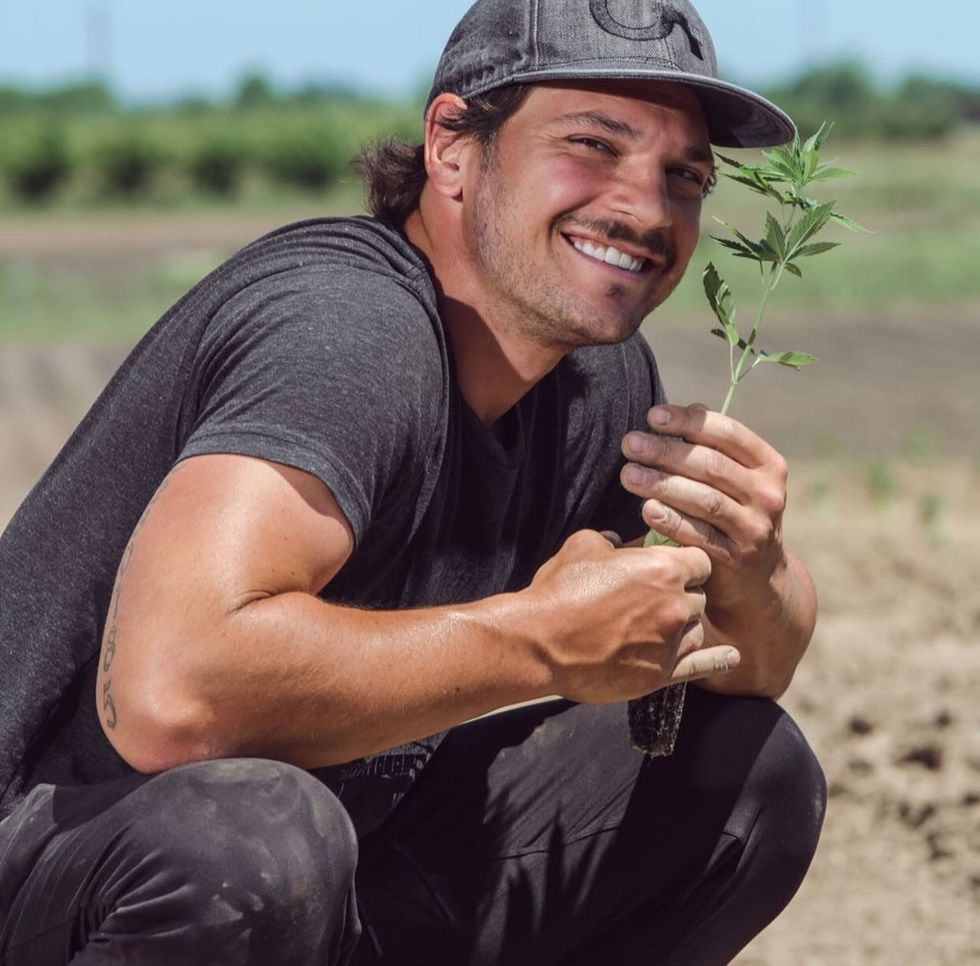 photo of Daniel Carcillo, former NHL player, holding cannabis or hemp plant