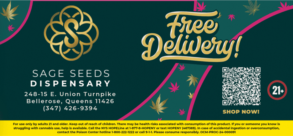 QR code for delivery options from Sage Seeds Dispensary in Queens, NY