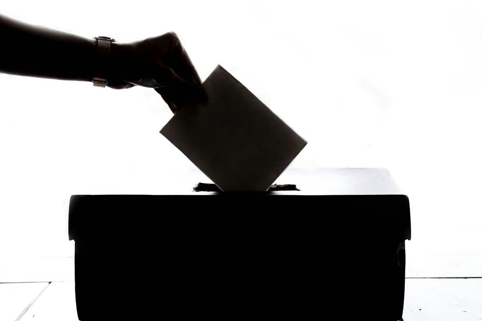 silhouette of ballot being put into ballot box