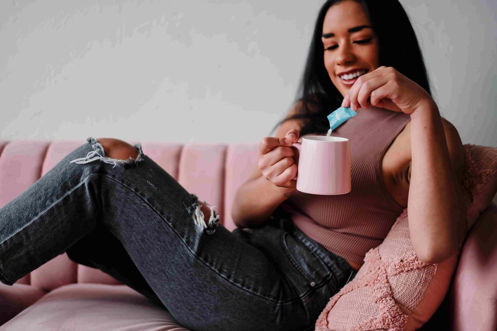 woman on the couch with ebb